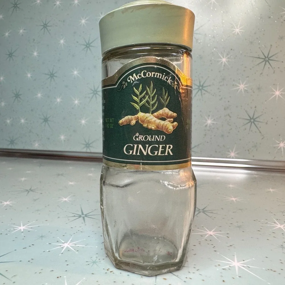 Vintage McCormick Ground Ginger Jar Green Label and Lid Glass Spice Bottle 80s.
